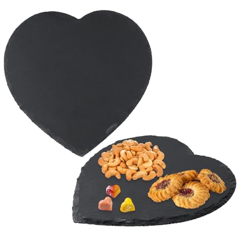 Fegat 2 St&uuml;ck Schieferplatte Servierplatte Herz Servierplatten aus Schiefer Anthrazit Schieferplatte zum Servieren & Beschriften, Buffet, Quadratisch, Anthrazit Sushi K&auml;se