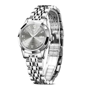 OLEVS Armbanduhr Damen, Kleine Gesicht Edelstahl Damen Kleideruhren, Luxus Diamant Analoger Quarz Watches for Women, Wasserdicht Damenuhr mit Datumsanzeige