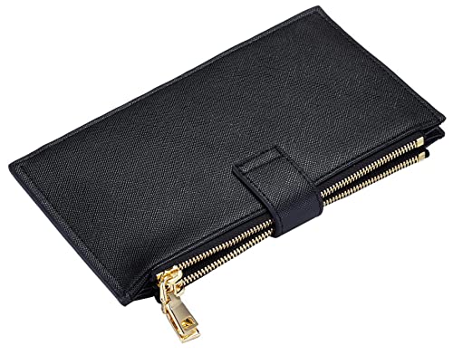 Travelambo Womens Wallet Rfid Blocking Bifold Multi Card Case Wallet With Zipper Pocket Crosshatch (Black 4001) #TOP4