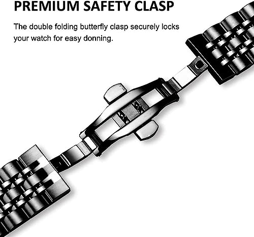 Image of MOROFY Stainless Steel 7 Link Watch Band Compatible with Apple Watch Series 11 | 10 Strap 42mm, Series 9 | 8 | 7 41mm, Series 6 | 5 | 4 | SE3 40mm, Series 3 | 2 | 1 38mm (Black)