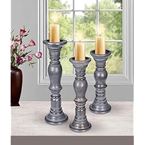 Set of 3 Wooden Pillar Candle Holders, Ideal for LED and Pillar Candles, Gifts for Wedding, Party, Home, Spa, Reiki, Aromatherapy, Votive Candle Gardens - 16 Inch, 14 Inch, and 12 Inch - Dark Grey Set of 3 Wooden Pillar Candle Holders Ideal for LED and Pillar Candles Gifts for Wedding Party Home Spa Reiki Aromatherapy Votive Candle Gardens 16 Inch 14 Inch and 12 Inch Dark Grey