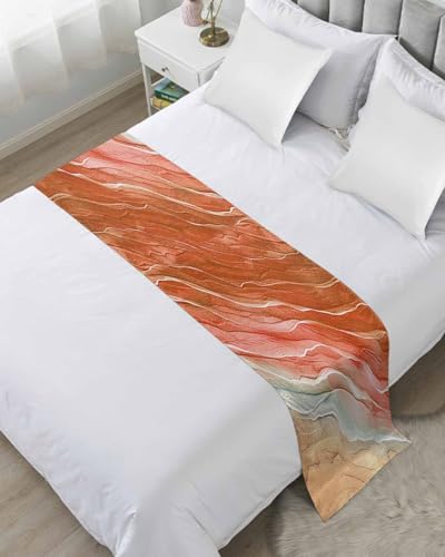 DecorLovee Burnt Orange Ombre Coastal Bed Runners for Queen Size Bed, Bed Throws for Foot of Bed, Summer Nautical Beach Ocean Seaside Bed Runner Sofa Throw Bedding Scarf Protector for Bedroom