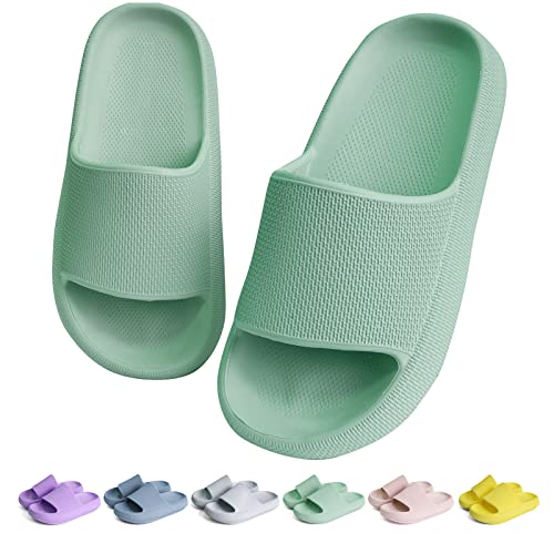 KOUECI Kids Cloud Slides Girls Boys Shower Slippers Slip on Slide Sandals Non-slip Summer Beach Pool Shoes(Light Green,1 Little Kids)