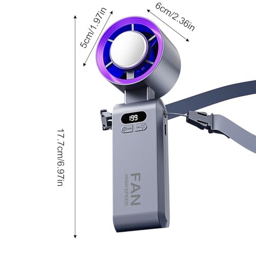Desktop USB Wiederaufladbarer Ventilator, Digital Display Handheld Fan, 3600mAh Akku Tragbares Belüftungswerkzeug, Hochgeschwindigkeits- Klimaanlage Ventilatoren für Zuhause, Büro, Schule, Küche, Auto-5