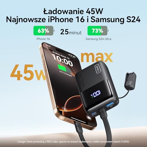 INIU Mini Power Bank, 45W 10000mAh Ricarica Rapida Powerbank, PD3.0 QC4.0 USB C Input & Output Caricatore Portatile per iPhone 17 16 15 14 13 Pro Max, Samsung S22, Xiaomi, iPad Pro ecc.