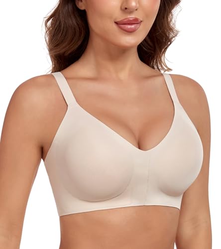 Lemorosy Women's Comfort Front Closure Back Support Wireless Seamless Everyday Bra(Beige,M) - Image 2