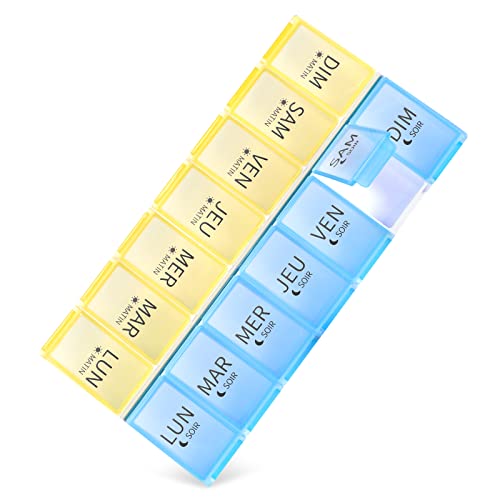 Pilulier Semainier Français Matin et Soir, Grand Pilluliers Medicaments 7 Jours 14 Compartiments Pilulier Hebdomadaire 2 Fois par Jour Cover