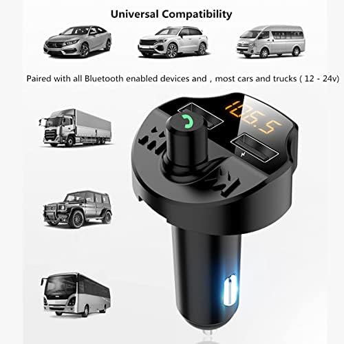 Bluetooth FM Transmitter for Car, Bluetooth 5.0 Wireless Car Radio Audio Adapter Car Kit, Universal Car Charger with Dual USB Charge Port, Hands-Free Calling, Music Player Supports TF Card & USB Disk