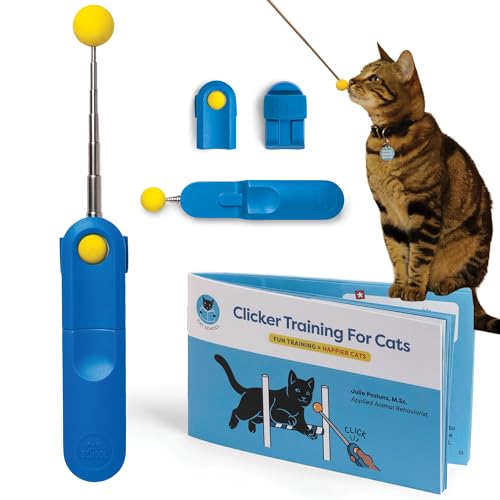 Cat Training Clicker with Detachable Wearable Finger Clicker & Target Stick Positive Reinforcement Training Tool for Cats Ideal for Behavior Tricks & Enrichment