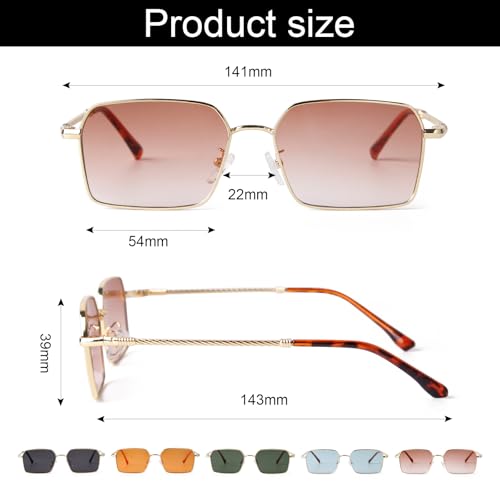 KFPH Fashion Hexagon Rectangle Sunglasses for Women Men Cute Stylish Tinted Lenses Gold Metal Frame Rectangular Sun Glasses2