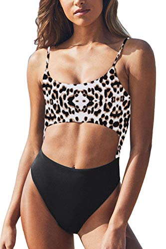 Image of Meyeeka Womens Scoop Neck Cut Out Front Lace Up Back High Cut Monokini One Piece Swimsuit