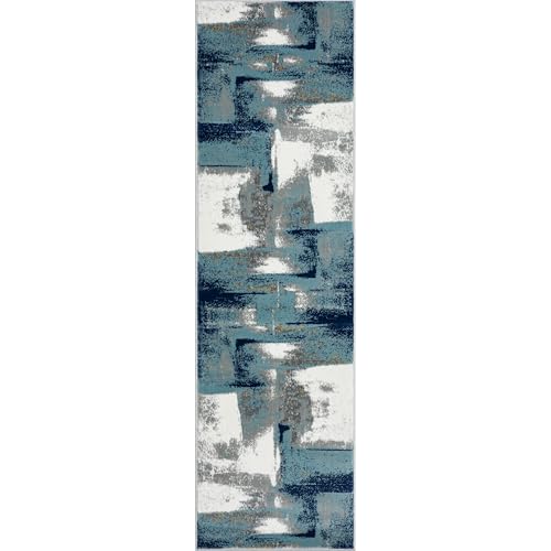 LUXE WEAVERS Lagos Collection 7558 Light Blue 2x7 Abstract Area Rug by LUXE WEAVERS - Image 2