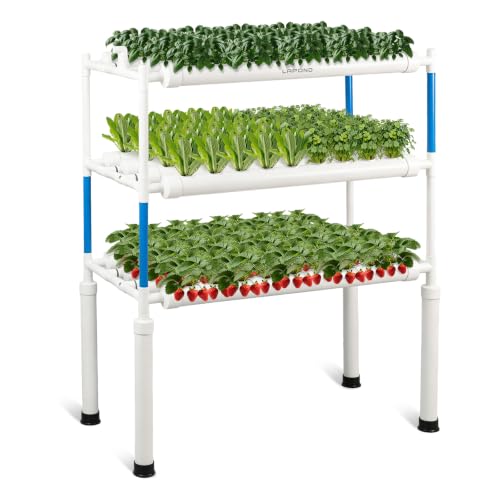 LAPOND Upgraded Hydroponics Growing System Kit,108 Plant Sites 3 Layers Food-Grade PVC-U Pipes Hydroponic Grow Kit Gardening System for Vegetables,Flowers,Fruits,Herbs