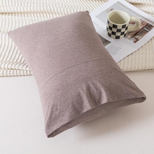 Image of H HOUSEHOLD 2-Pack Pillowcases 100% Cotton Knit Envelope Style, Ultra Soft Breathable Standard 13x18 Inch Pillow Cover, Machine Washable Coffee