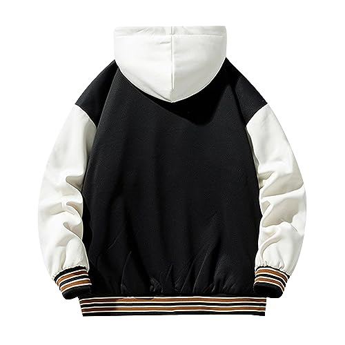 WENKOMG1 Mens Hooded Varsity Jacket,Long Sleeve Casual Quilted College Jacket Winter Fall Letterman Hooded Outerwear3