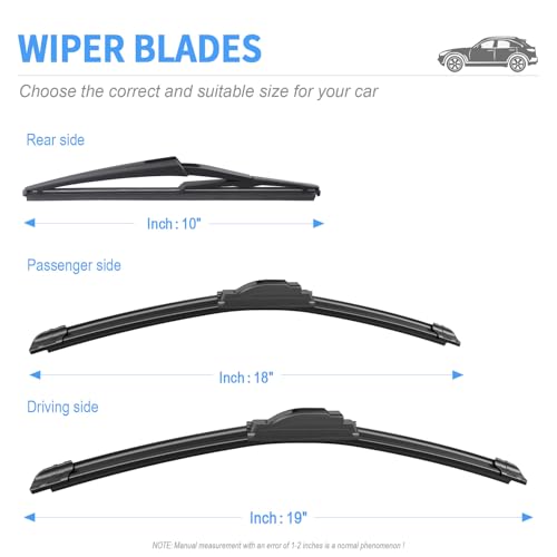 Image of Gavimnal Silicone Wiper Blades Replacement For Mini Cooper R50 R53 05-06 | Fits R56 2007-2012; 19 inch+18 inch Front & 10 inch Rear, All-Weather, Streak-Free, OE-fit, Quiet, Easy One-Click Install