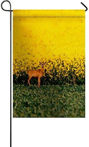 SunShine Day Double Sided Garden Flags for Outside Summer Spring, Oil Painting Deer Flower Field Outdoor-Flags for Farm Yard Garden Patio Signboard Street 12x18 Inch