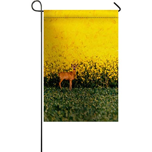 Sunshine Day Double Sided Garden Flags For Outside Summer Spring, Oil Painting Deer Flower Field Outdoor-Flags For Farm Yard Garden Patio Signboard Street 12X18 Inch #TOP3