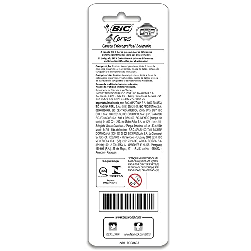 Caneta Esferográfica Retrátil BIC, com Grip, 4 Cores Fashion, Ponta Média de 1.0mm, 929824, 1 Unidad