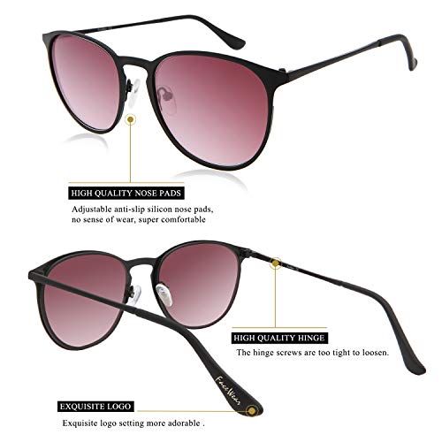 Classic Round Retro Sunglasses UV400 Circle Lens Metal Frame Men Women FW1006 (C6 Black Frame/Purple Red Lens)3