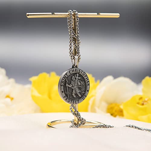 Yuchew St Christopher Necklace Bless Safety Religion Pendant Gift Saint Christopher Medal for Family, Parent, Friend, Men, Women2
