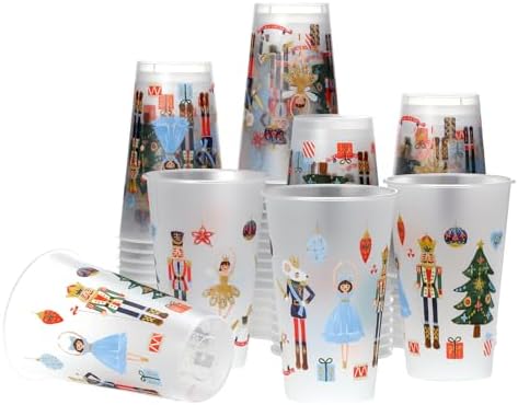 Suclain 50 Pcs Christmas Nutcracker Frosted Cups Bulk 17oz Shatterproof Frosted Plastic Cups Reusable Party Drink Tumblers Dishwasher Safe for Christmas Tableware - Thumbnail 4