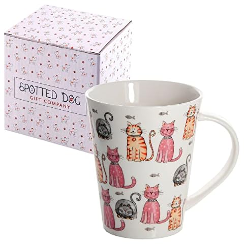 Cat Mug Cup for Tea Coffee and Hot Drinks, White Porcelain China Gift for Cat Lovers and Animal Lover Cover