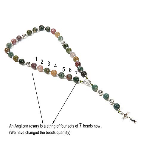 BALIBALI Handmade 8mm Anglican Prayer Beads Rosary Jade Natural Stone Rosary Beads with Pardon Crucifix Cross Custom Rosary (Silver (IndiaAgate)) - Thumbnail 6