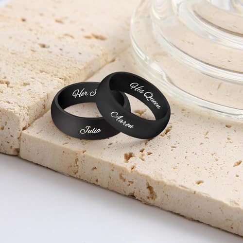 3UMeter 2Pcs Personalized Silicone Rings for Couples Custom Breathable Rubber Wedding Bands Men Women Engrave Silicone Wedding Bands for Him and Her Birthday Christmas Gift for Husband Wife2