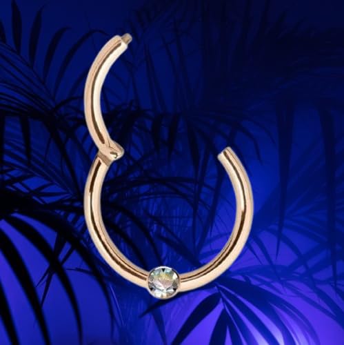 Generisch Piercing Clicker 48002-10 pierścionek z prawdziwego złota próby 750, różowe złoto, z prawdziwym diamentem, helix, septum, tragus, nowoczesny, średnica 10 mm