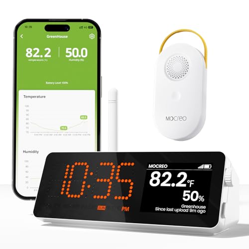 MOCREO WiFi Indoor Wireless Thermometer Hygrometer 2000ft Long Range Temperature Humidity Sensor Monitor with Large LCD Display & Remot App Alert 2-Year Free Data Export for Patio Garage Basement