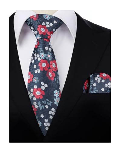 Image of Alizeal Mens 3.15'' Natural Flower Pattern Tie with Floral Pocket Square Set