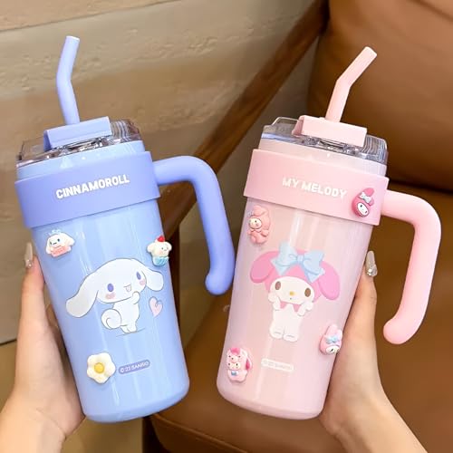 Image of MD'S Home Insulated 860ml Tumbler with Handle and Straw Lid 100% Leak-Proof Cupholder Friendly Travel Mug 29oz Stainless Steel Insulated Tumbler with lid and Straw Gifts for Women Men Him Her (Pink)