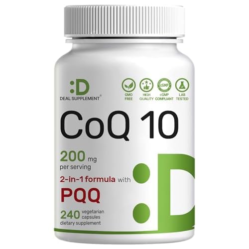DEAL SUPPLEMENT CoQ10 200mg with PQQ 200mcg, 240 Veggie Capsules | Bioavailable Coenzyme Q10 Complex | Supports Heart, Energy & Brain Health | Antioxidant Support | Non-GMO