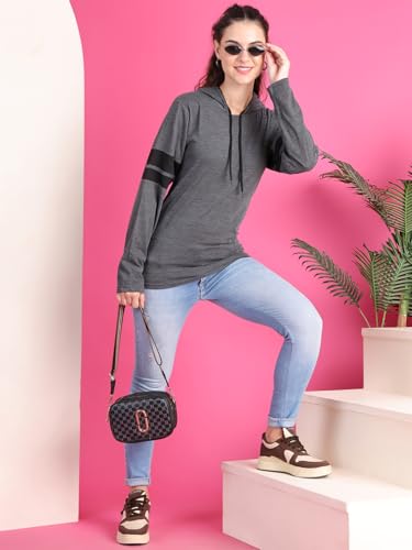 Image of Mack Jonney Cotton Blend Full Sleeve T-Shirt with Hoodie for Women-VJ-FSTWH-02