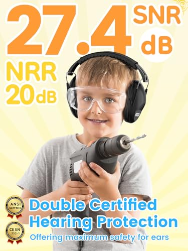 Image of Dr.meter Ear Muffs for Noise Reduction: EM100 27.4 NRR Kids Noise Cancelling Headphones with Adjustable Headband - Kids Ear Protection for Monster Truck Derby Firework - 2 Packs, Black & Red