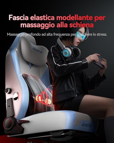 M6 Ultra Sedia Gaming, Sedia da Gaming Ergonomica con Massaggio, Ventilato e Riscaldato, Braccioli Regolabili 720°, Supporto Lombare Dinamico Automatico, Poggiapiedi Regolabile, Bianco - Sedia gaming - Immagine 3