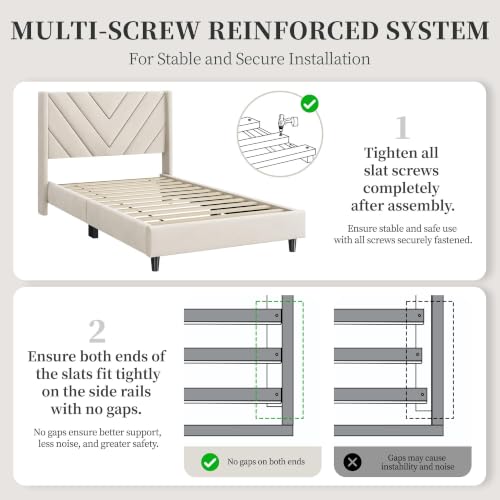 Yaheetech Twin Bed Frame Upholstered Platform Bed with Wing Side, Beige by Yaheetech - Image 9