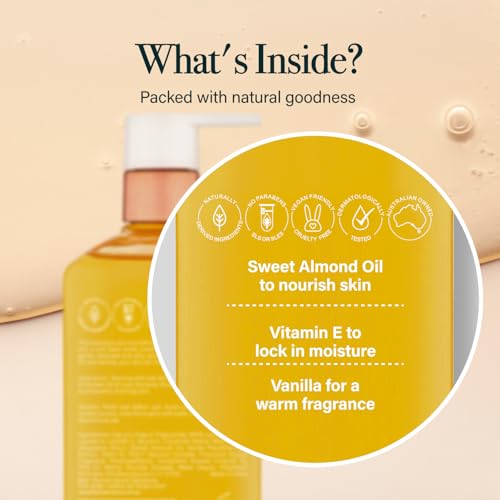 Image of Shower Oil for Women, 8.45 fl oz (Sweet Almond & Vanilla) | Body Wash With Vitamin E and Glycerin, Oil to Foam, Vegan, Paraben Free, Normal to Dry Skin