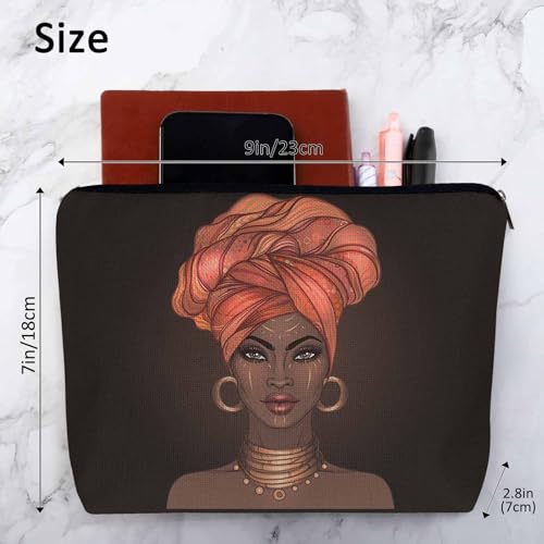 Makeup Bag African American Woman Makeup Bags For Purse Pouch, Black African Woman Sexy Lips And Turban Travel Toiletry Bag Cosmetic Bag Makeup Bags Flax Makeup Organizer Bag Pencil Pouch - Image 5