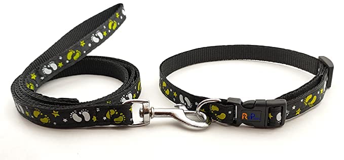 Woofy Pet 15 MM Collar Leash Set Printed - Adjustable Nylon Collar Included Bell for Small & Medium Dogs, Quick Release and Breathable Collar and Leash Set for Puppies, Dog & Cat (Black, Pattern-2) (B0BV36VBTG) Amazon Price History, Amazon Price Tracker