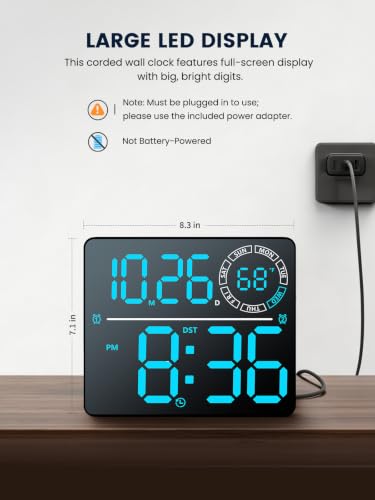 Digital Wall Clock, Digital Clock Large Display with Remote Control, Auto-Dimming Wall Clock with 9 RGB Night Light, Temp & Current Week Number for Seniors, Classroom, Office, Living Room, Bedroom - Image 2