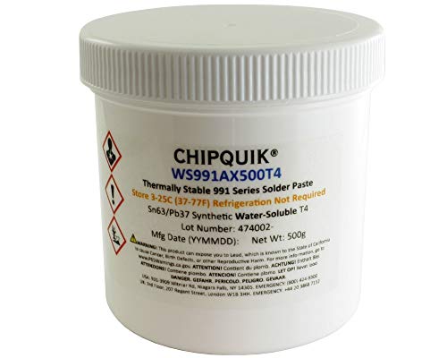 Chip Quik WS991AX500T4 Thermally Stable Solder Paste WS (Water-Soluble) Sn63/Pb37 T4 (500g jar)