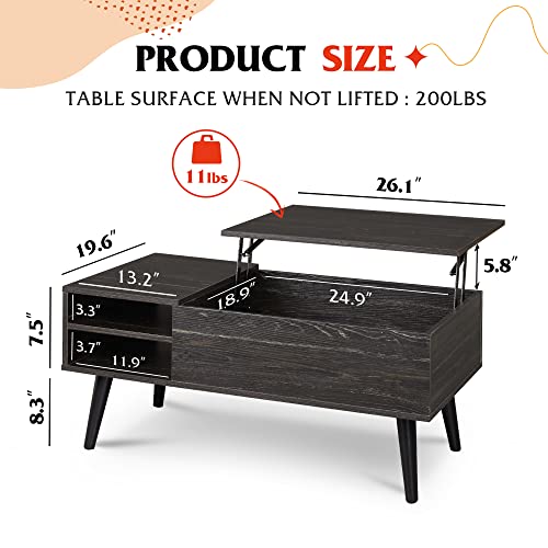 Wlive Wood Lift Top Coffee Table With Hidden Compartment And Adjustable Storage Shelf, Lift Tabletop Dining Table For Home Living Room, Office, Charcoal Black #TOP2