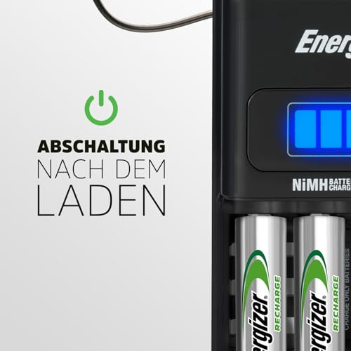 Energizer Recharge - Batterieladegerät für Wiederaufladbare Akku AA und AAA NiMH - 4 AA 2300 mAh Batterien inbegriffen - 4 Stunden Ladezeit - automatische Abschaltung und der Überladungsschutz