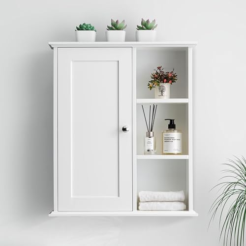 HIGEINE Bathroom Wall Cabinet Over The Toilet Storage Cabinet Wall Mounted Storage Cabinet Wooden Medicine Cabinets for Bathroom Laundry Room Kitchen (White)
