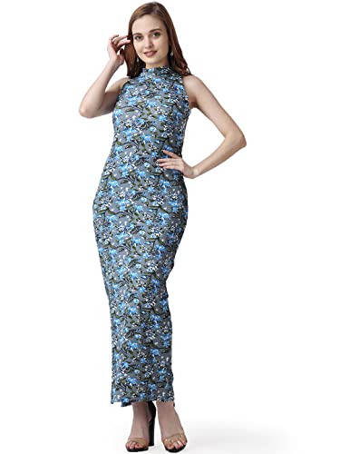 Image of POPWINGS Casual Solid Long Bodycon Dress for Women || Long Halter-Neck Bodycon Dress for Women || Sleeveless Summer Western Dress for Women