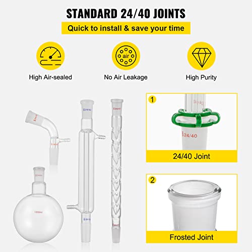 Vevor New Laboratory Glassware 24/40 Chemistry Glassware 32Pcs Chemistry Lab Glassware Kit 250 1000Ml For Distillations Separation Purification Synthe（24/40, 32Pcs） #TOP3