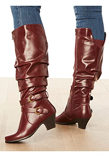 Comfortview Women's Wide Width The Cleo Wide Calf Boot - 12 W, Burgundy Red #TOP6