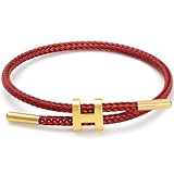 Bracelet with Adjustable Design Polished H Shape Buckle, Bracelets for Women, 18k Gold-plated Buckle Design Titanium Steel Wire Rope Women's Gift Jewelry (Red)